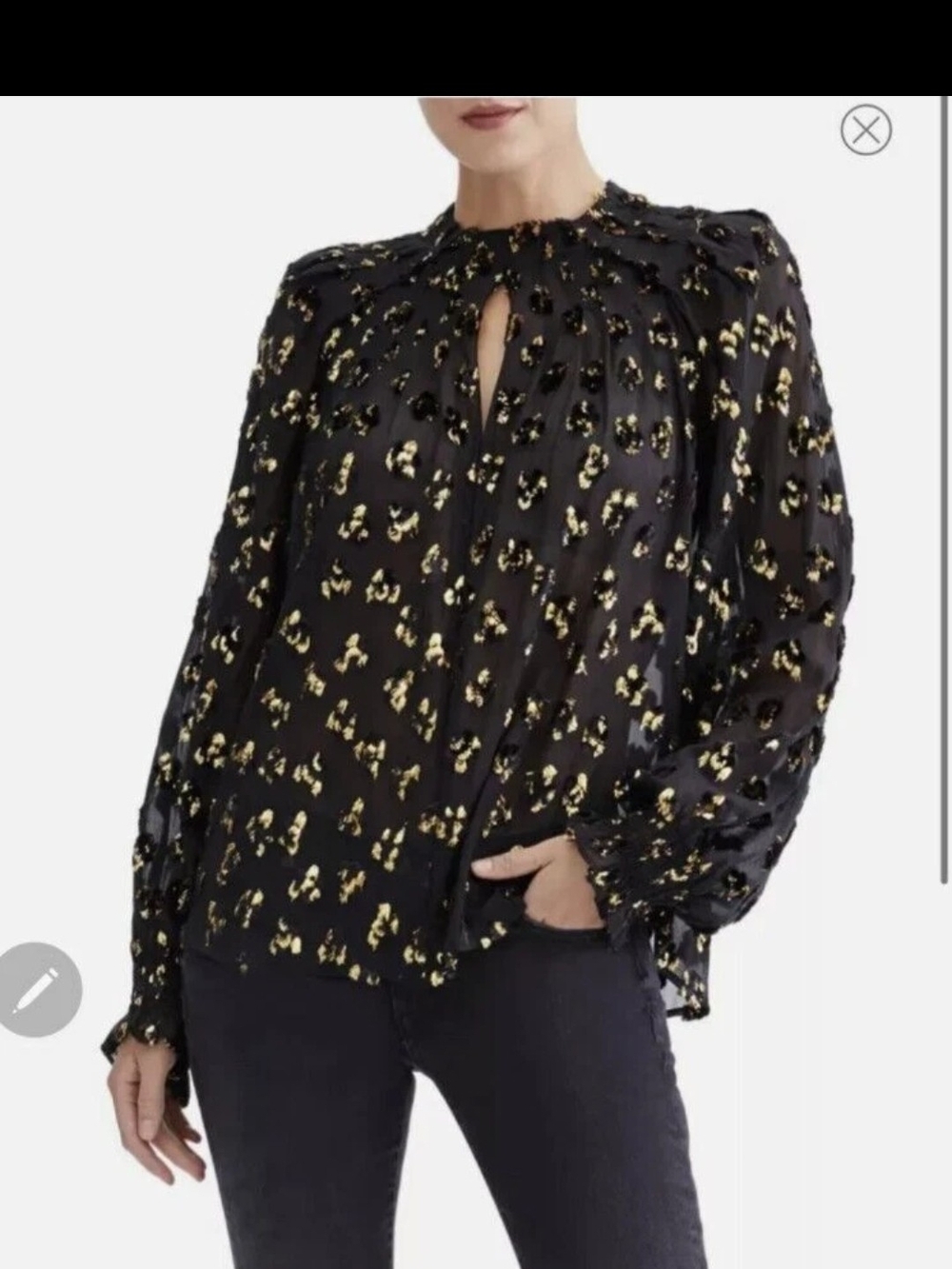 7 Seven for all Mankind Pintuck Black Gold Metallic Blouse Shirt New NT Small